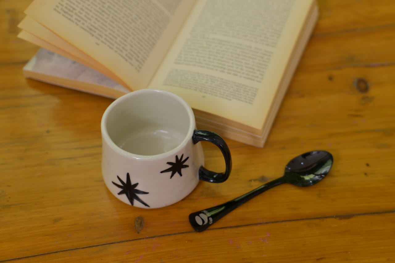 Handcrafted Black Flower Ceramic Mug – Tea & Coffee Mug