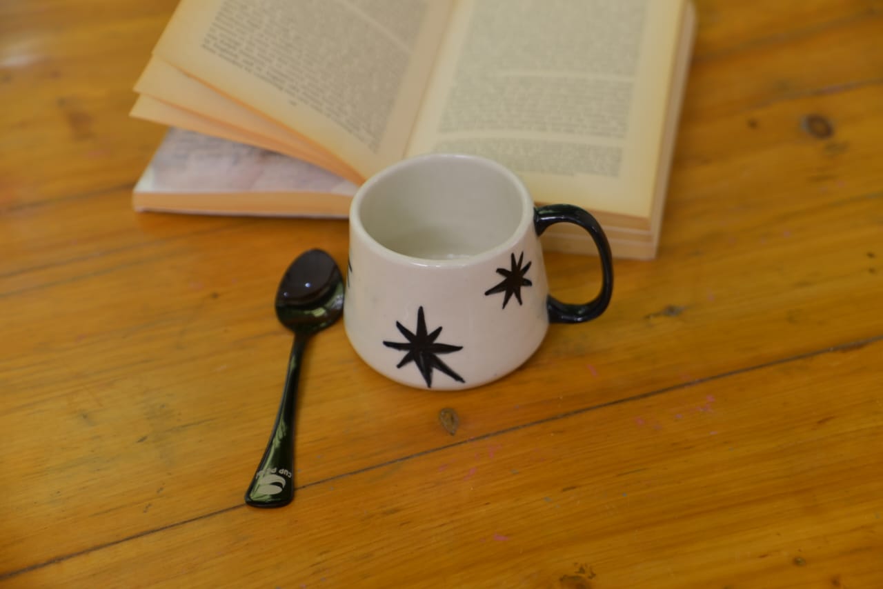 Handcrafted Black Flower Ceramic Mug – Tea & Coffee Mug