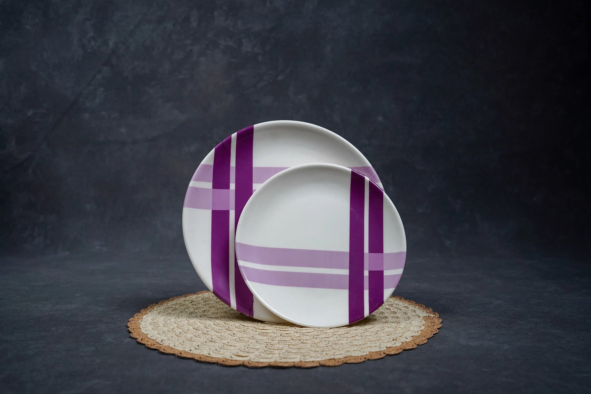 Purple Stripe Melamine Plates – Stylish Dinnerware, pack of 12 plates