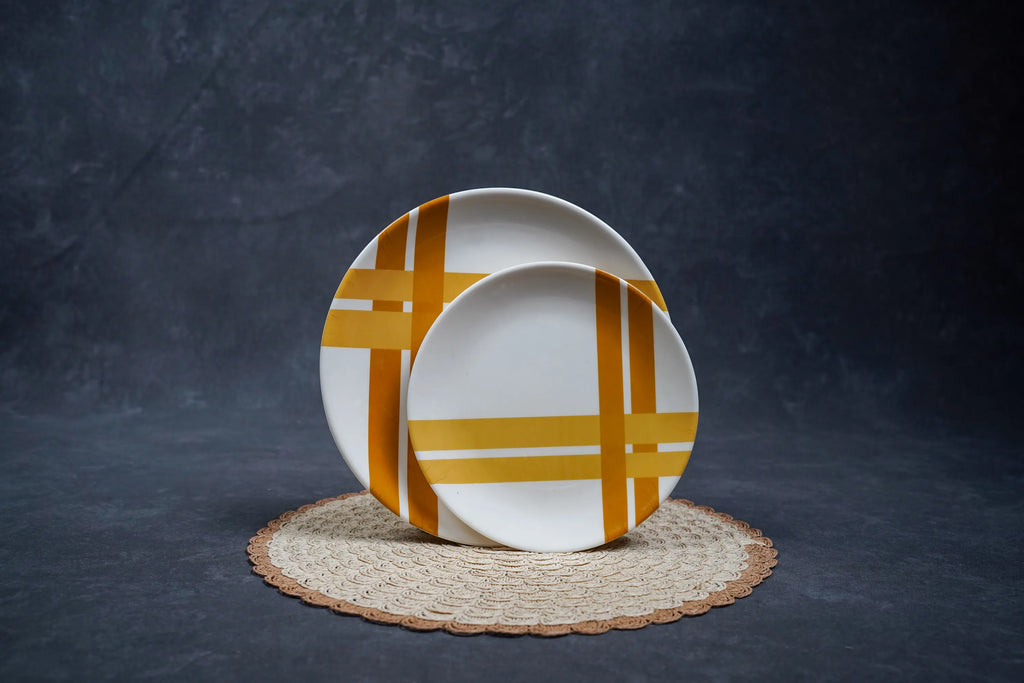 Yellow Line Melamine Plates –  pack of 12 Plates