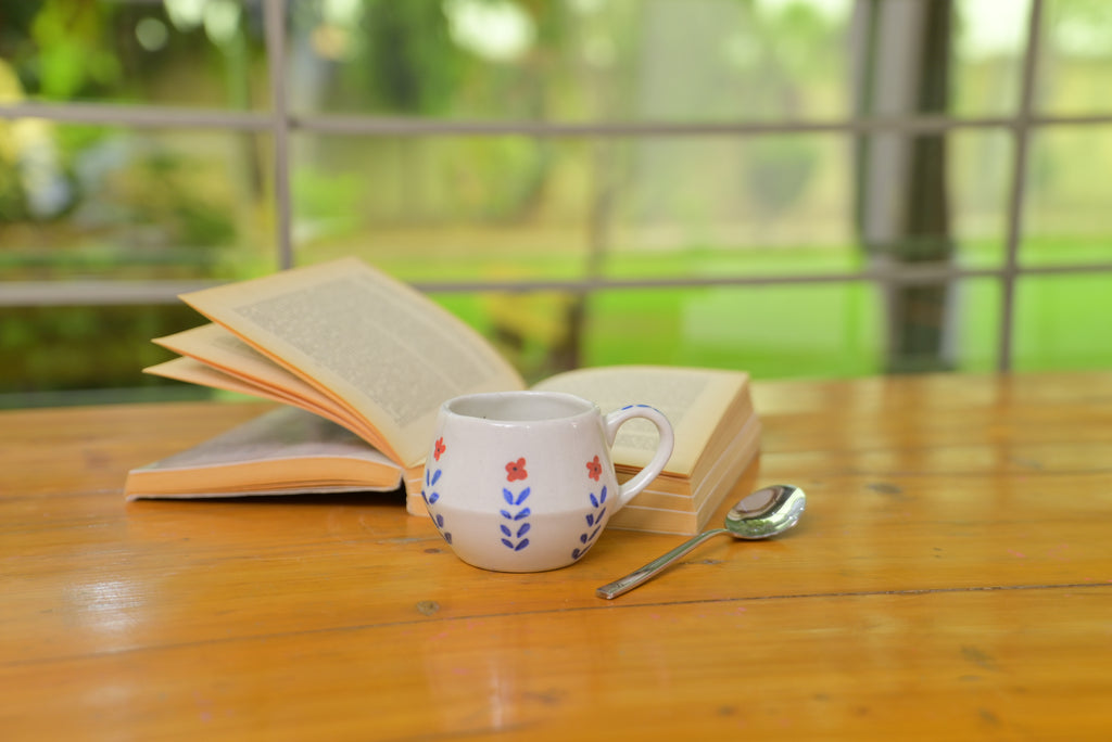 Blue Leaf Pattern Handmade Ceramic Coffee Mug