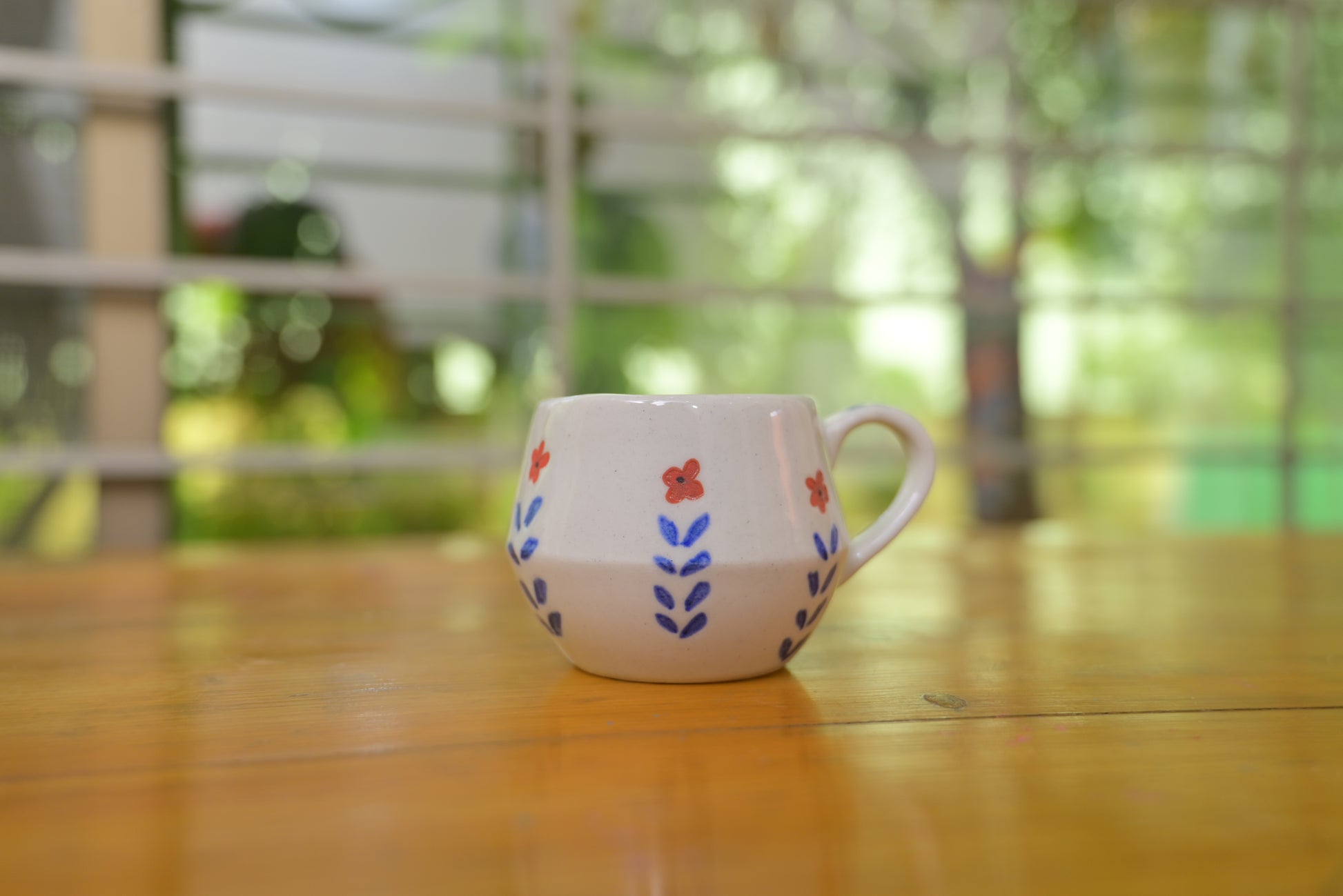 Blue Leaf Pattern Handmade Ceramic Coffee Mug