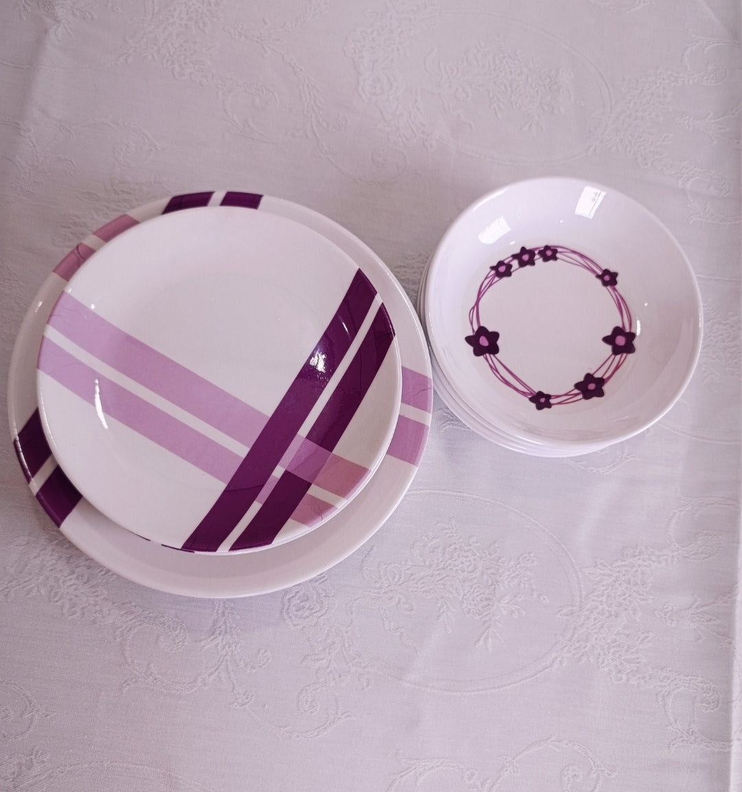 Purple Stripe Melamine Plates,18 plates set in only 6999