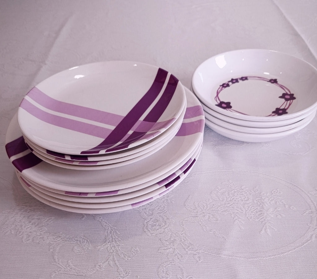 Purple Stripe Melamine Plates,18 plates set in only 6999