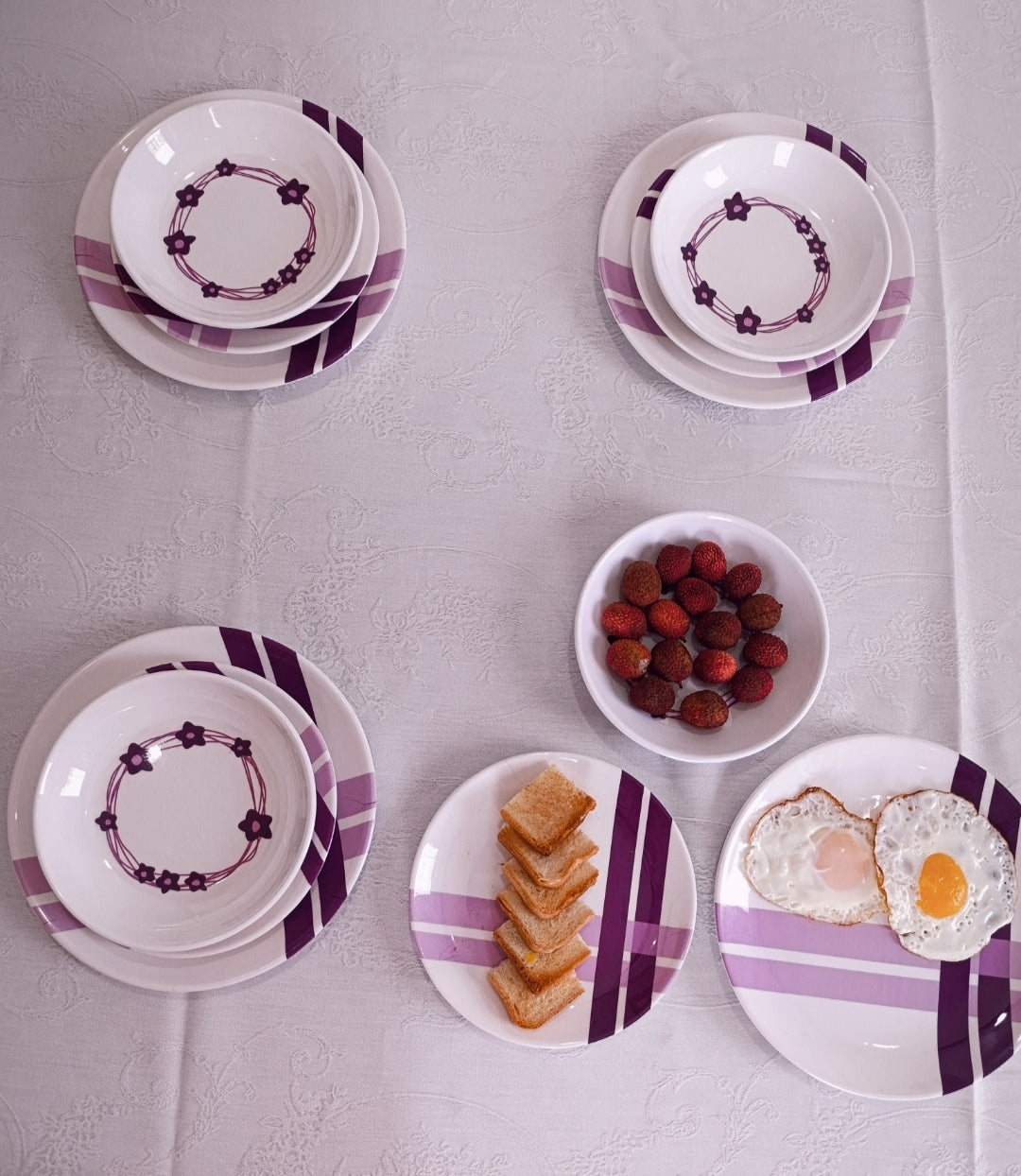 Purple Stripe Melamine Plates,18 plates set in only 6999